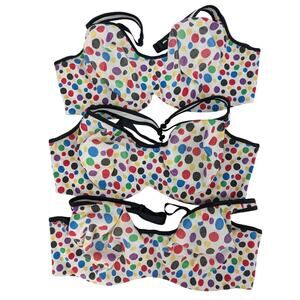 Lot 3 CACIQUE 42DDD COTTON BRAS ~ Multicolor Polka Dots Underwire ~ Lane Bryant